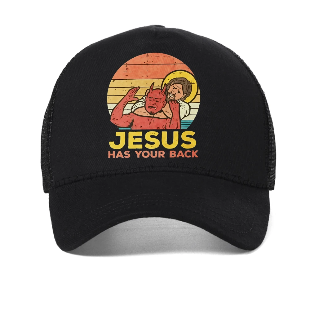 

Jesus Has Your Back Jiu Jitsu Retro Christian baseball cap Women and MenVintage Graphic snapback hats outdoor mesh trucker hat