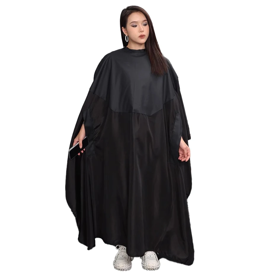 Customize Logo Hidden Sleeve Apron Button Closure Salon Barber Cape Waterproof Stylist Cloth Gown Wrap Hairdresser Coiffure 1893