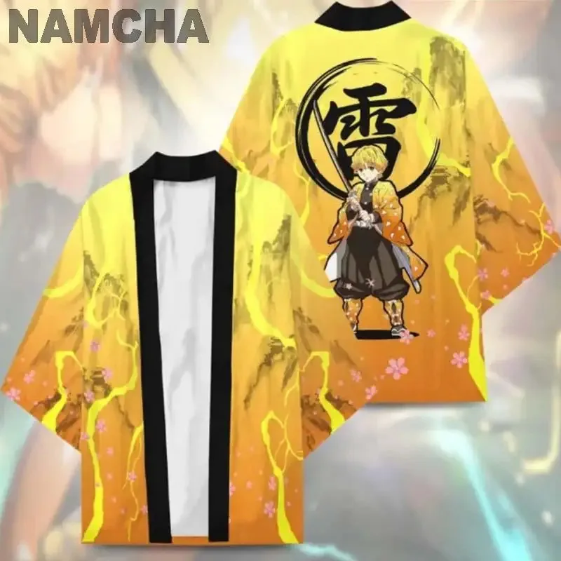 Personajes de Anime Kamado Tanjirou Cosplay capa tipo kimono disfraz Harajuku chaqueta estampada 3D Kamado Nezuko capa tradicional japonesa