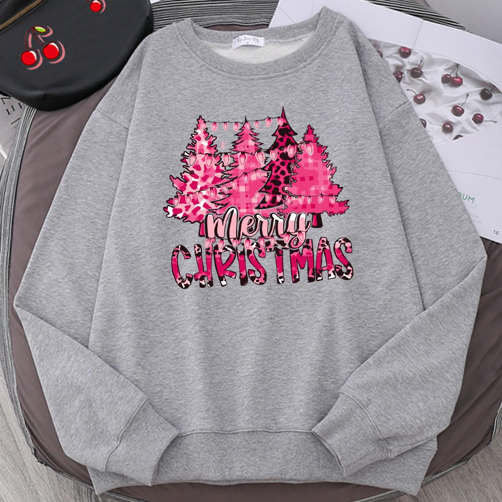 

Merry Christmas Beautiful Trees Prints Women Sweatshirt Casual Harajuku Pullovers Vintage Oversized Clothes Fleece All-Match Top