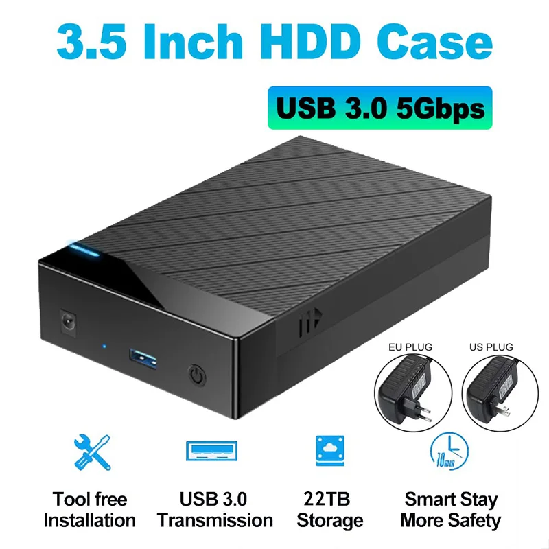 

2.5 3.5 inch HDD Case Type-C & USB3.0 Hard Drive Enclosure SATA to USB 3.0 External Hard Drive Reader 22TB Adapter for PC Laptop