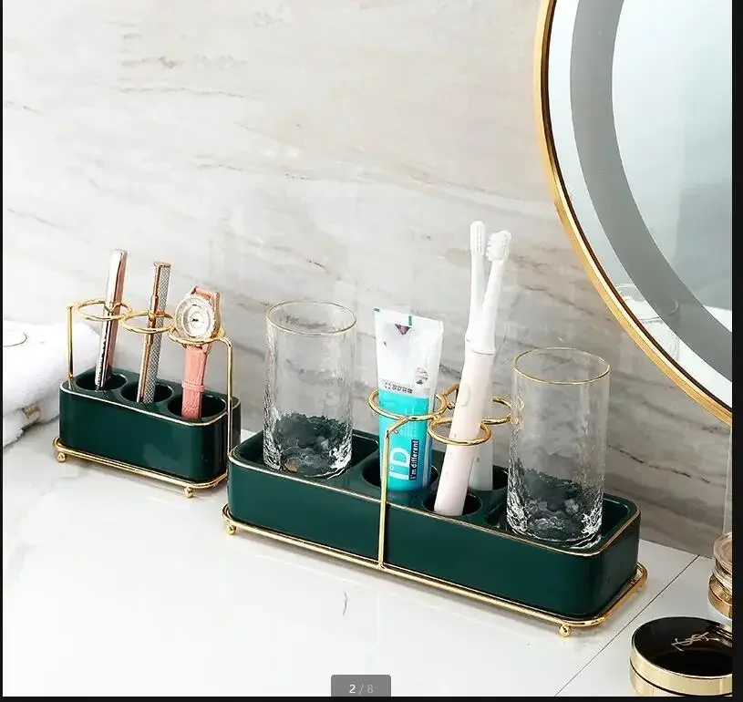 

Nordic Ceramic Toothbrush Storage Rack Bathroom Shelf Watch Cosmetics Mouthwash Cup Storage Rack Home Bathroom Accessories Set