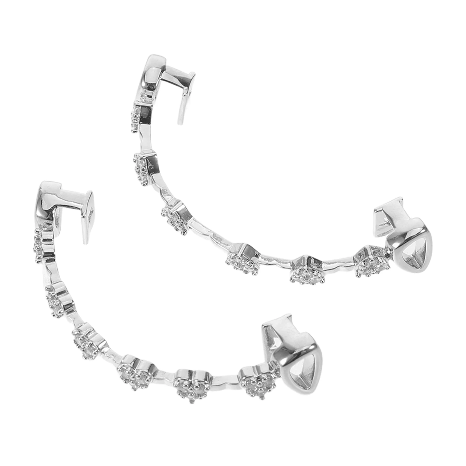 2Pcs Rhinestone Mouth Grill Silver Plated Bottom Teeth Costume Accessory Hip Hop Dental Fake Tooth Cap