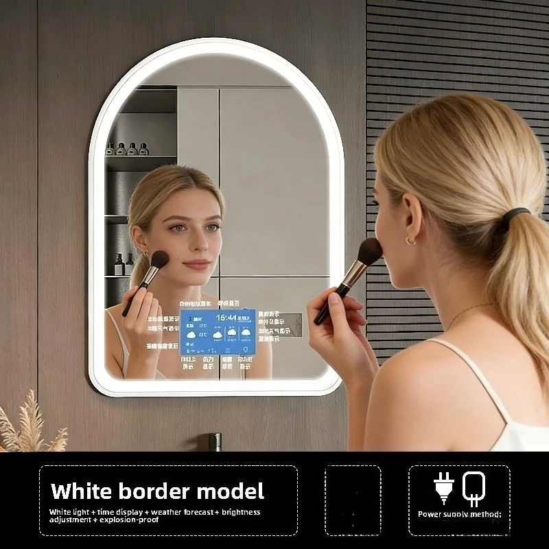 

Умное зеркало дверного типа 15,5*23,5 дюйма с рамкой, настенное светодиодное зеркало для ванной комнаты с подсветкой, настенный противотуманный сенсорный экран