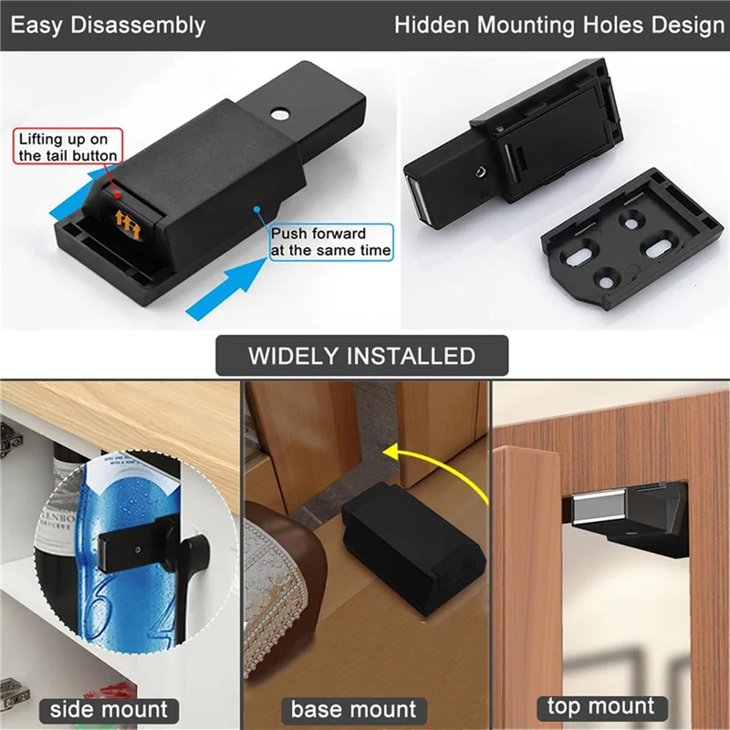 Confezione da 6 chiusure e serratura per carichi pesanti per chiusure touch per porte e punta per tirare il cassetto con chiusura magnetica, nera