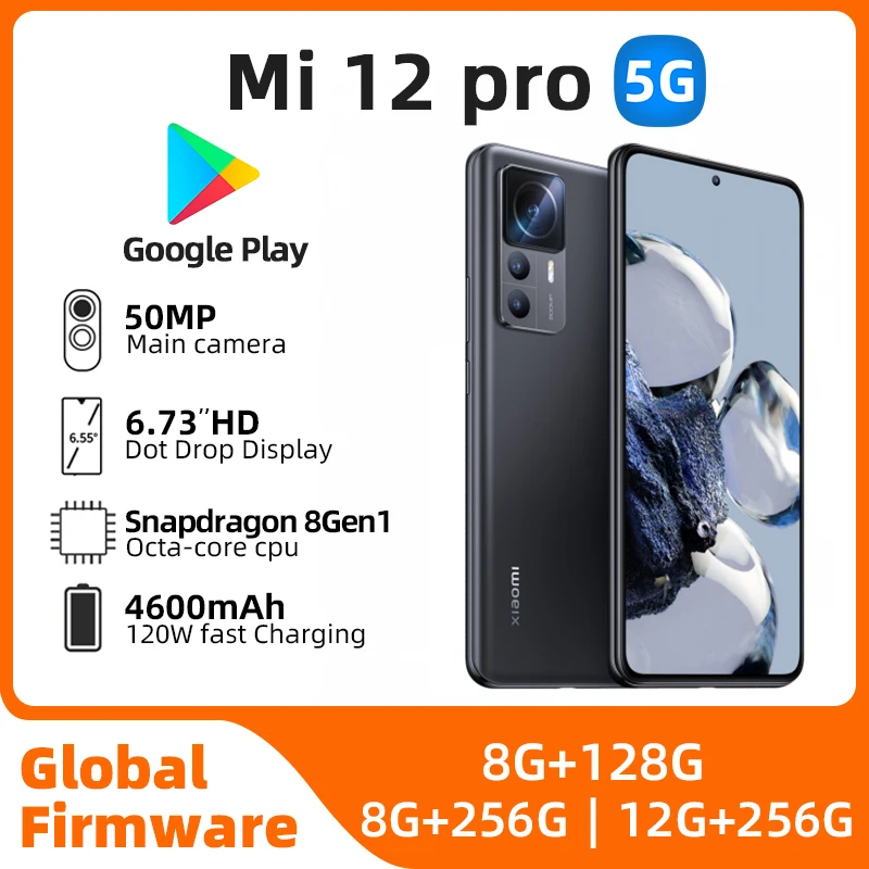 Xiaomi 12 Pro Android Snapdragon8 Gen1 Pantalla de 6,73 pulgadas 120W Cargador rápido 50MP Cámaras triples teléfono usado