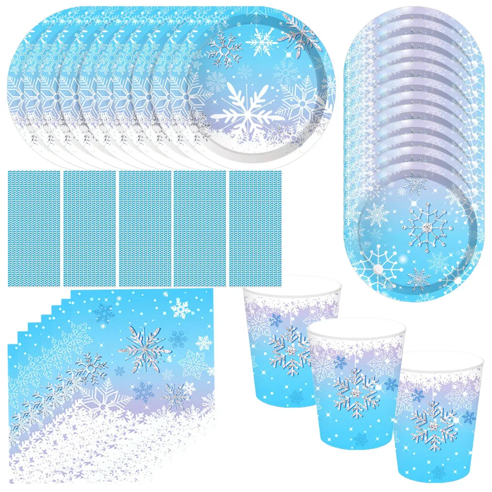 Frozen Theme Birthday Disposable Party Tableware Snowflake Paper Plate Cups Napkins Christmas Party Decoration Baby Shower Suppl