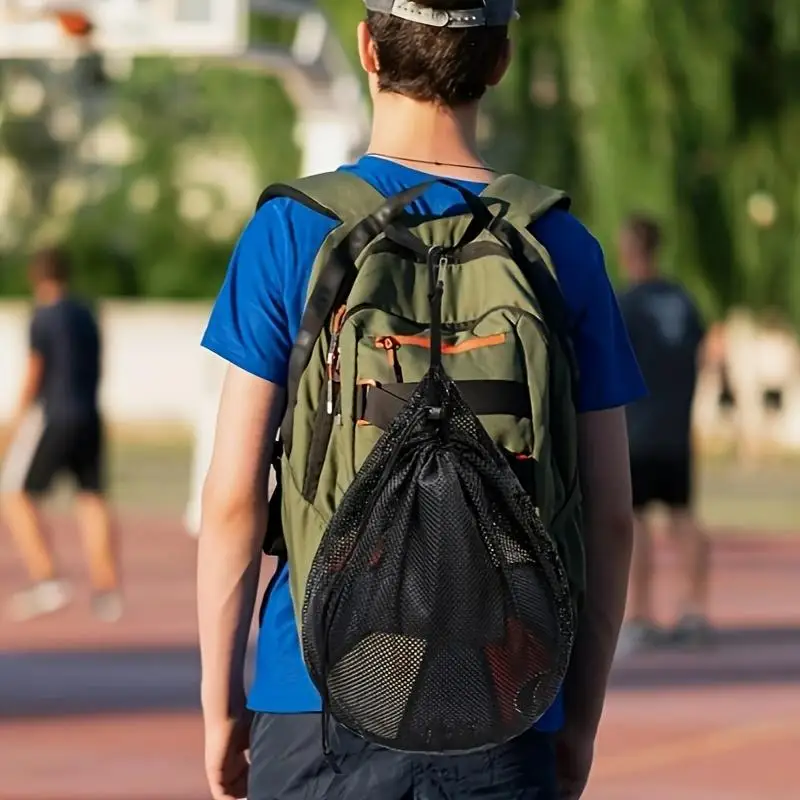 Bolso de hombro de malla ajustable, mochila portátil para almacenamiento de fútbol, ​​baloncesto, voleibol, bolsas de almacenamiento multifuncionales para exteriores