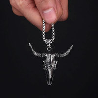 Vintage Punk Bull Head Pendant Necklace Gun Black Stainless Steel Animal Skull Necklace for Men Women Fashion Goth Jewelry Gifts