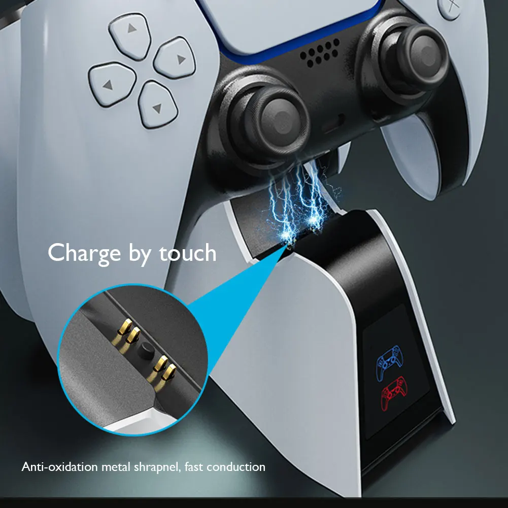 

Dual Charger Dock Station 2-Pin Contact for Game Controller Accessories Joypad Charging Dock Station for PlayStation 5
