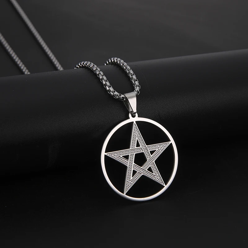 Hip Hop Openwork Pentagram Pendant Necklace for Men Women Fashion Stainless Steel Gold Color Box Chain Necklace Jewelry Gift