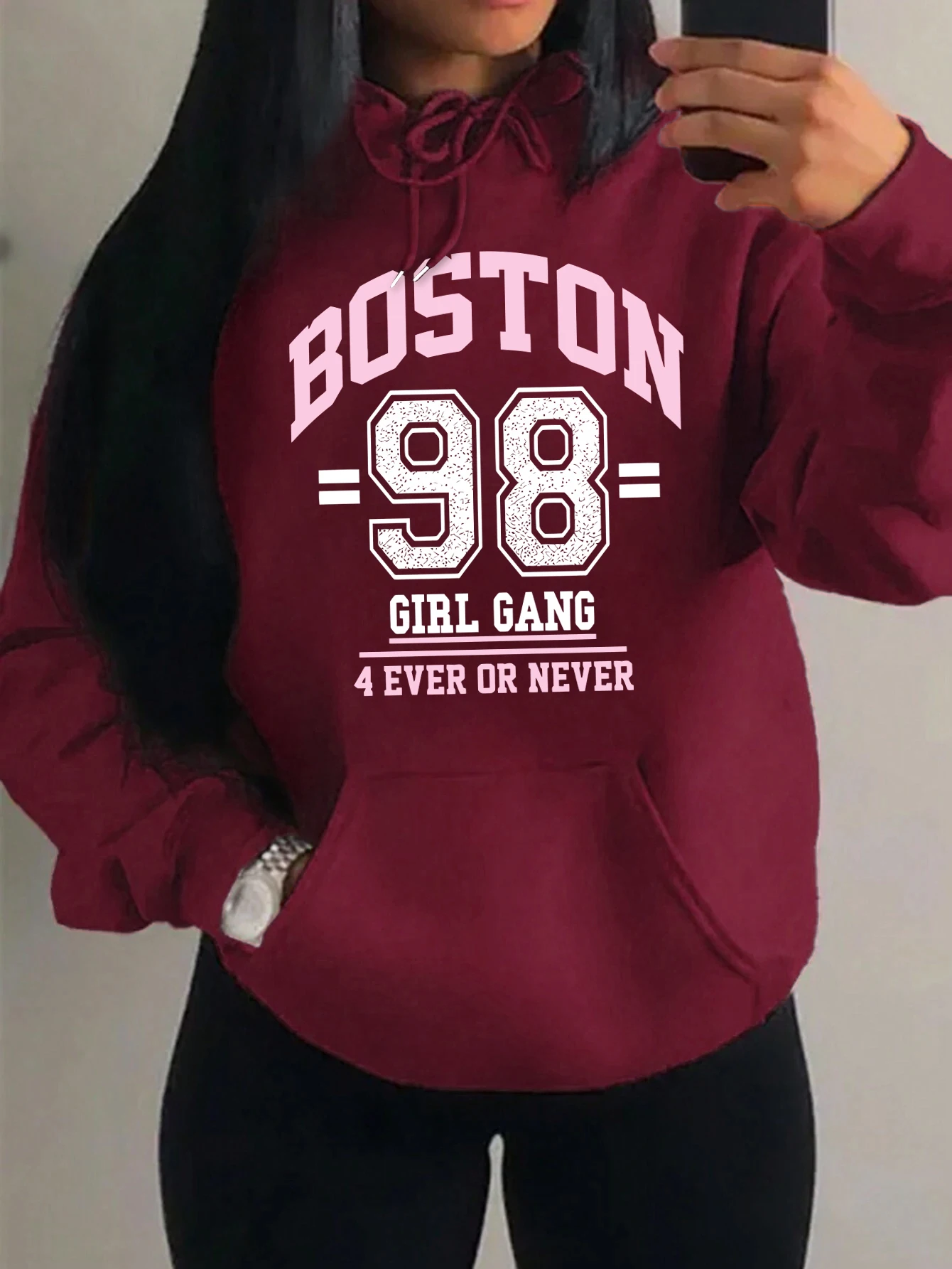 Boston City Number 98 Girl Art Letter Print Women Hoody Harajuku Autumn Hoodies Fleece Hip Hop Streetwear Pocket  Soft Hoodie