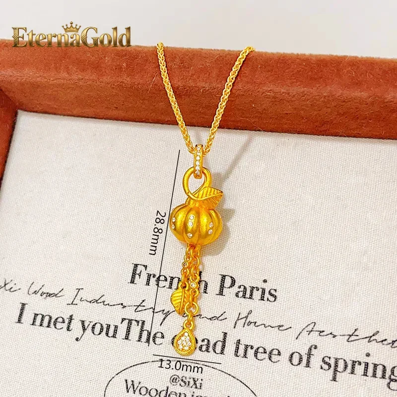 

Женский кулон EternaGold с подвеской в форме тыквы, инкрустированной бриллиантами, из 24-каратного золота (AU999) | Жидкое золото с тыквенной пастой, инкрустированное золотом.