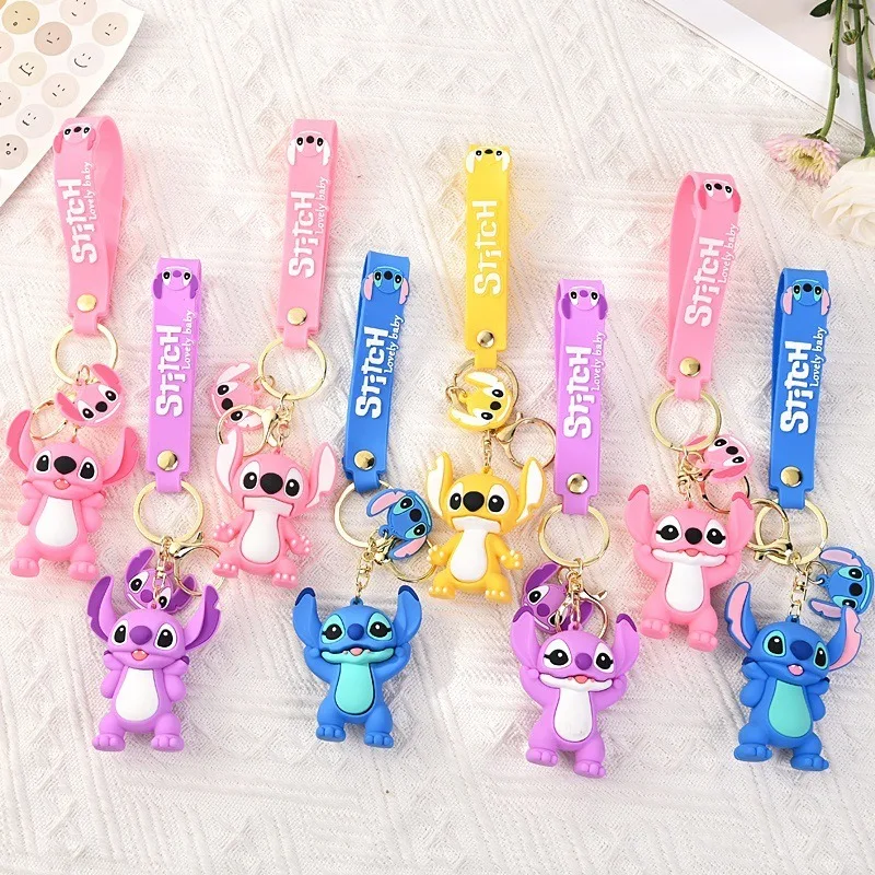 Llavero Kawaii de Lilo & Stitch, Colgante de Anime Stitch, Llavero de Ángel Rosa Dulce, Llavero para Coche de Mujer, Regalo de Cumpleaños para Niña