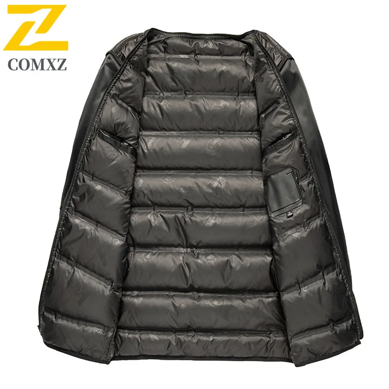 COMXZ Men Winter Jacket Leather Mid-Length Business Meeting Luxury Design Travel Padded Jacket Office Commute Warm Padding Coat