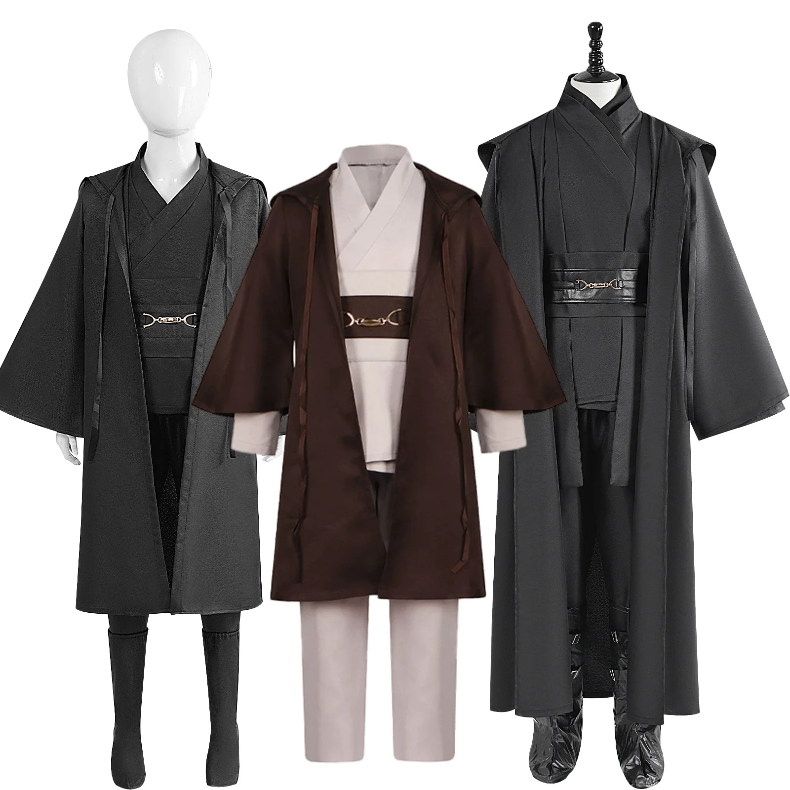 Disfraz de Obi Wan Kenobi Jedi para Adultos y Niños, Unisex, Túnica de Caballero Jedi, Uniforme de Fraile, Conjunto Completo, Trajes de Halloween y Carnaval