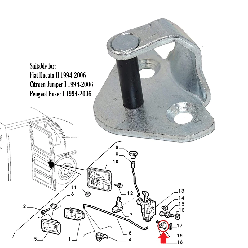 Door Lock Striker Catch Latch For Fiat- Ducato Peugeot- Boxer Citroen- Relay 1340174080 1320249080 FT95206