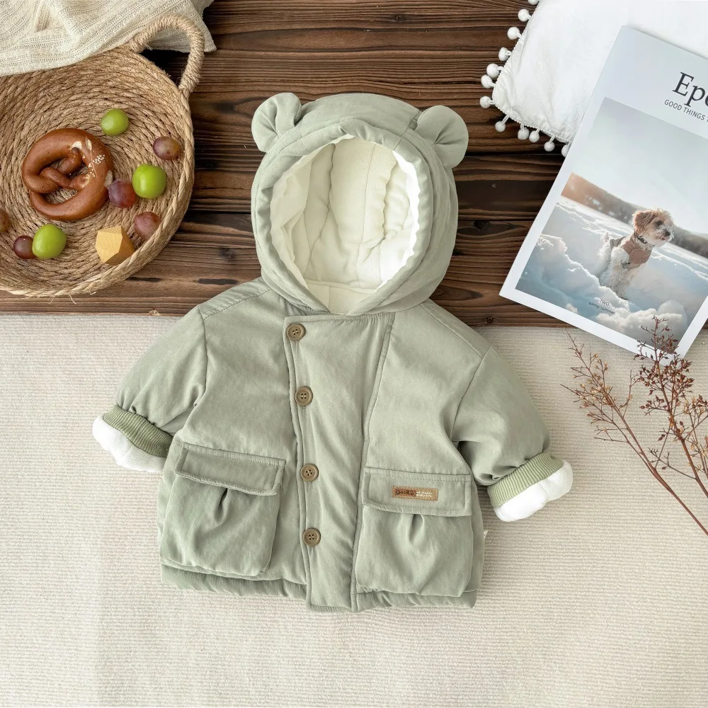 UNIFEMEN Baby Boys Thick Winter Outerwear Hooded Buttons Pocket Warm Cotton Padded Infant Boys Coat Toddler Boys Thick Parkas