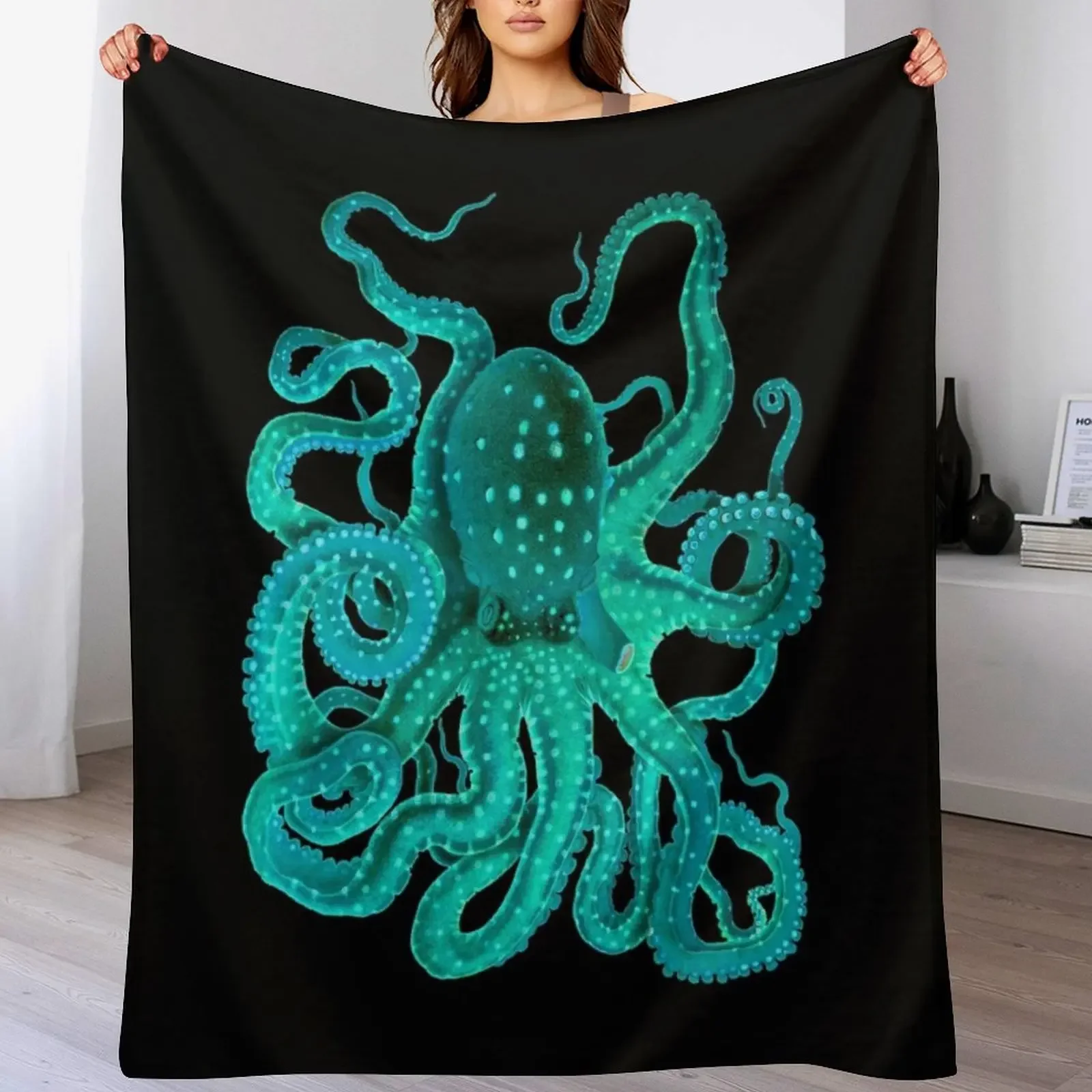 

Turquoise Octopus Too Throw Blanket Cozy Sofa Blanket for TV Watching Napping