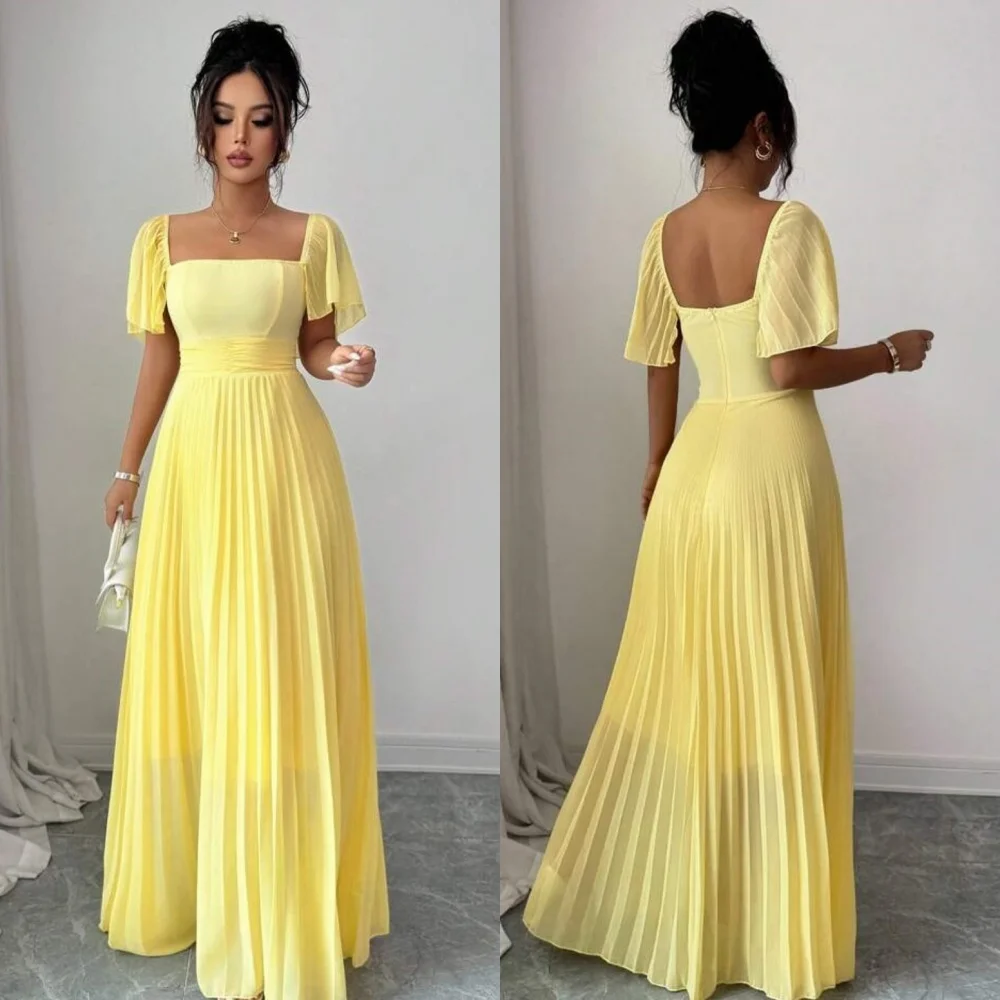 

Customized Modern Style Sizes Available Chiffon Pleat Draped A-line Square Neck Long Dresses Bespoke Occasion Dresses Matching