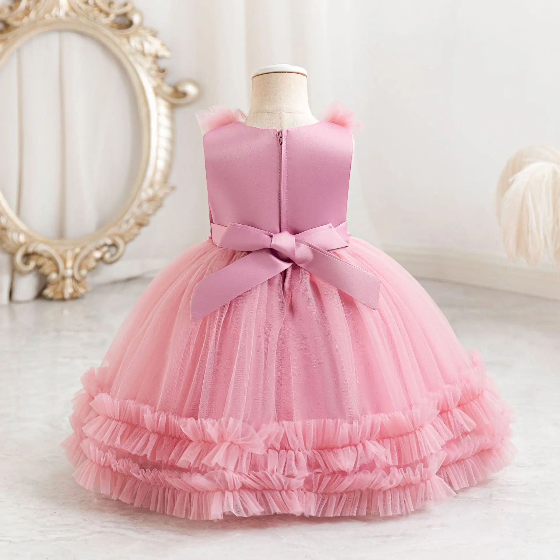 Baby Little Girls Beaded 3D Flower Girl Birthday Party Pageant Formal Dress TT118