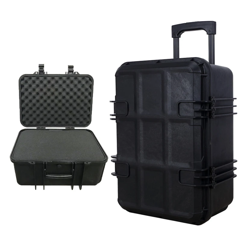 Waterproof Toolbox Portable Pull Rod Toolbox with Wheels Large Hard Case Plastics Tool Case Secure Equipment Box with Sponge