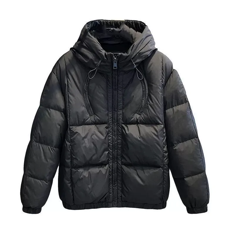 2026 Fashion Solid Color Down Cotton Jacket Men's Winter Short Pockets Hooded Coats Men Loose Cotton-padded Overcoats C955