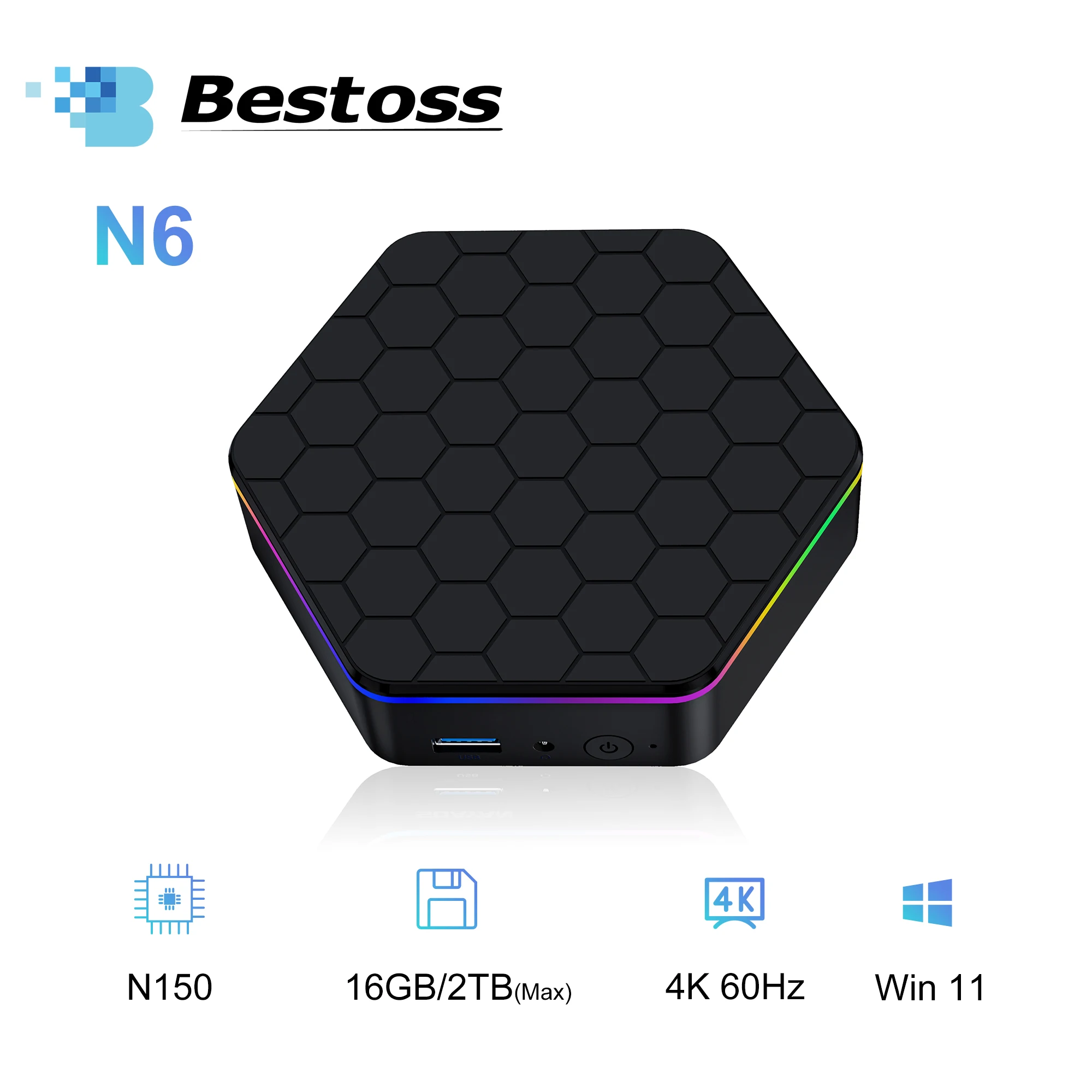 

Bestoss N6 mini pc Intel N150 3.6GHz 16GB DDR5 5600Mhz RAM 512GB/1TB ROM WiFi 6 BT5.2 mini pc windows 11 Mini Desktop Computer