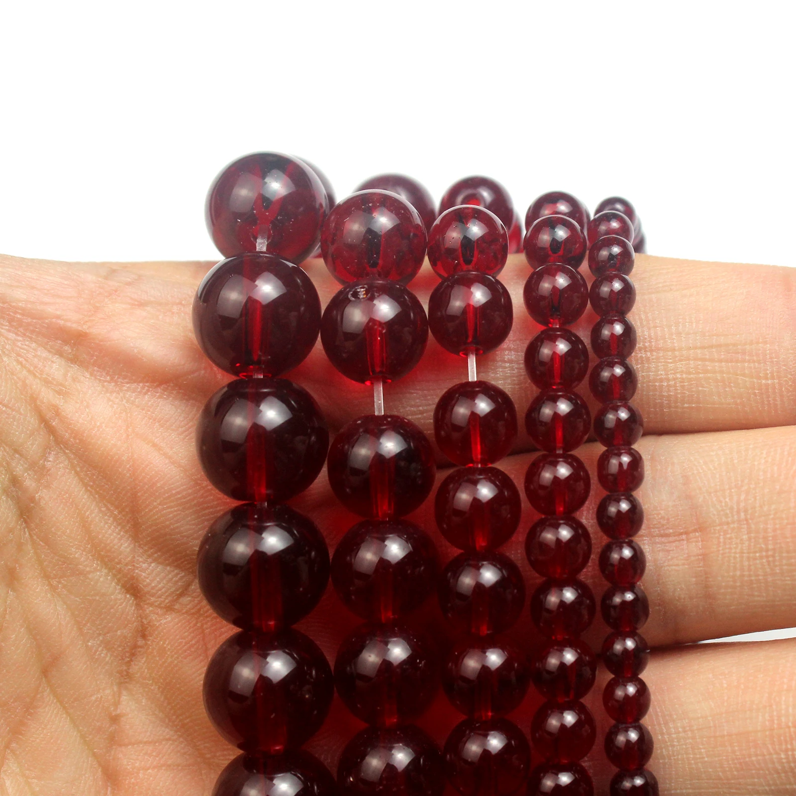 Smooth Garnet Dark Red Glass Loose Beads 15\