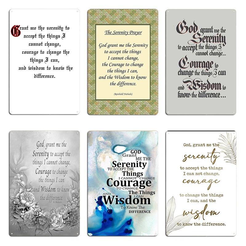 صلاة الصفاء بالألوان الطبيعية AA النصي الصفاء الشجاعة الحكمة الأزهار BW المعادن حفلة مخصصة جدار ديكور تين تسجيل ملصق #1