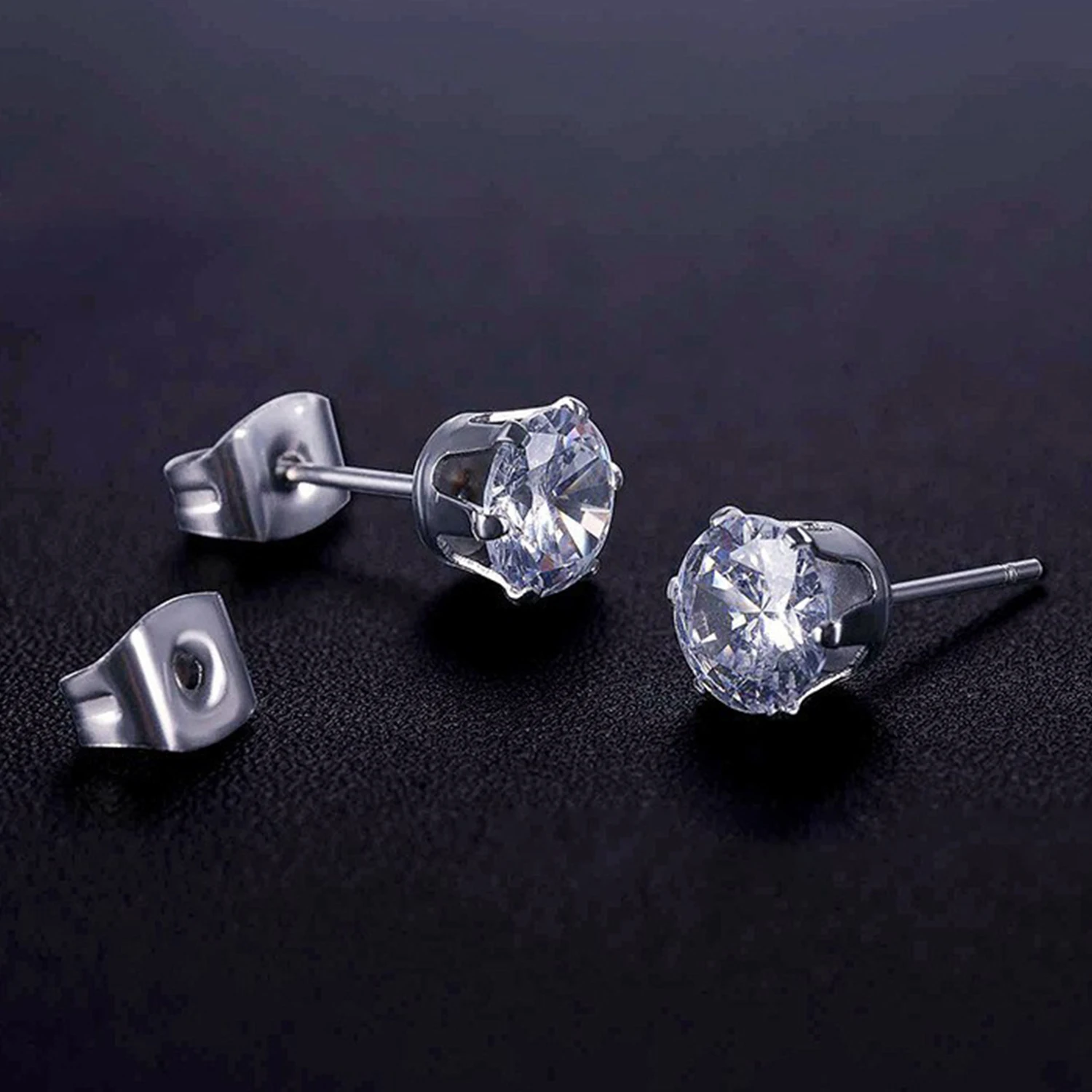 1 Pair Stainless steel 6 Prong Zircon Ear Studs Earrings For Women Men Tragus Cartilage Standard Piercing Jewelry