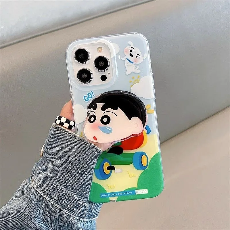 เคสโทรศัพท์ลายการ์ตูนญี่ปุ่น คู่รักตลก น่ารัก ชินจัง น้ำมูก บูจัง สำหรับ iPhone 17 13 14 15 16Pro Max พร้อมที่จับลายอนิเมะ ﻿