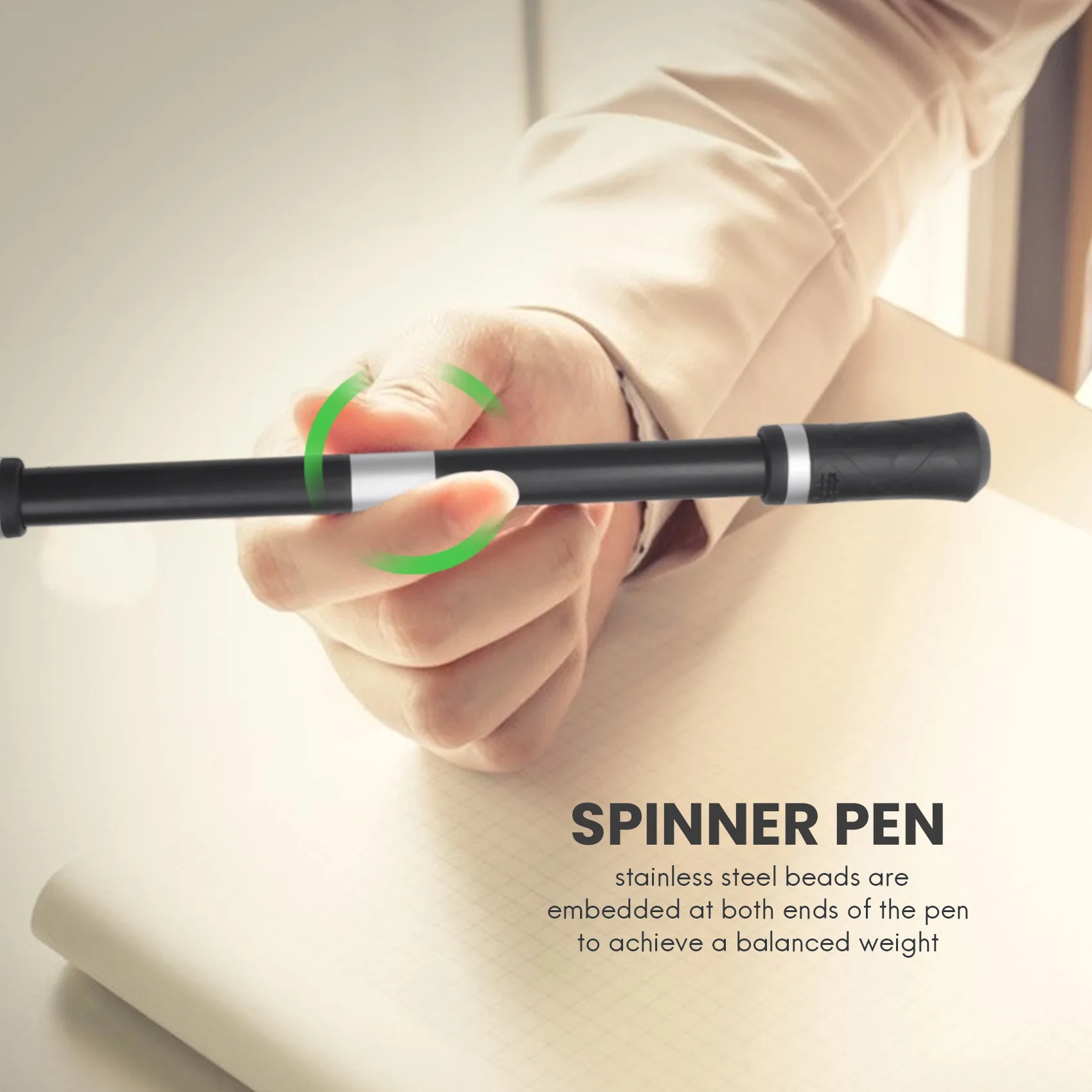 ABFKW 2PCS Finger Pen Spinning Mod Gaming Spinning Pens Flying Spinning Pen with Weighted Ball Finger Rotating Pen (Black)