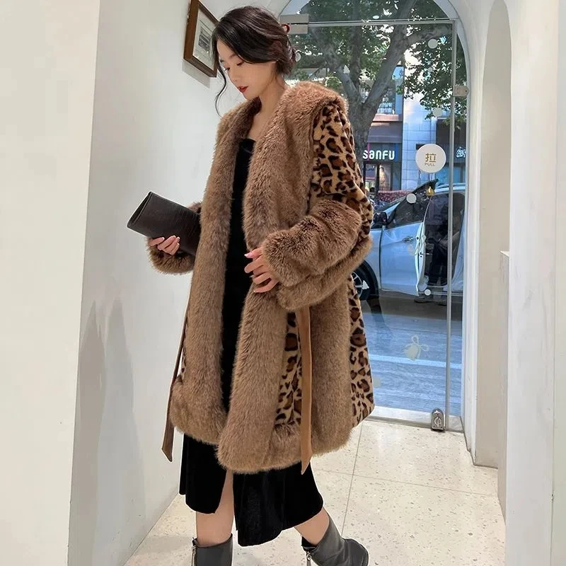 Faux Fur Coat Women 2022 Winter New Fashion Slim Leopard Print Imitation Fur Jacket Female Fur Collar Thick Warm Outerwear Trend