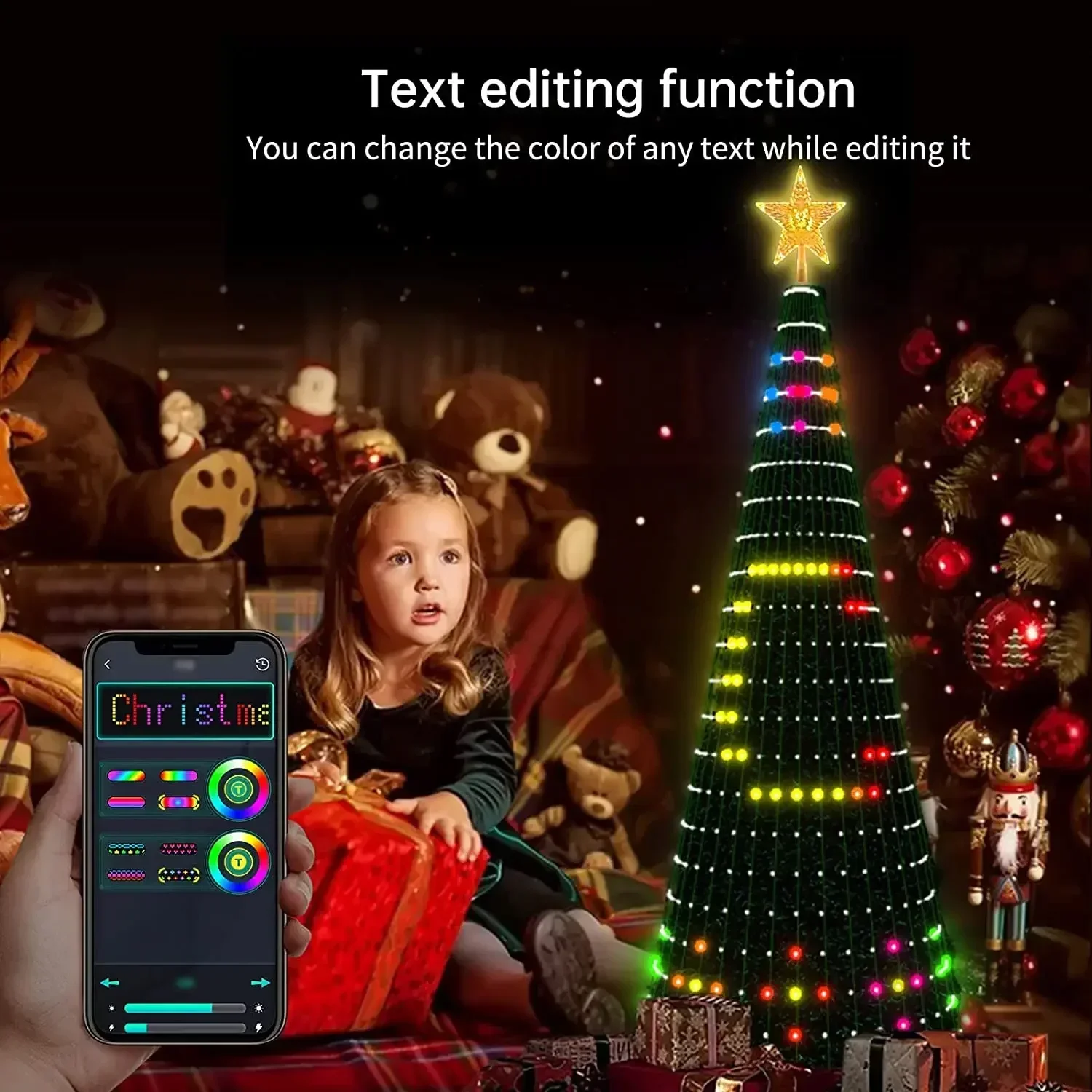 Árvore de Natal inteligente Luzes Cordas, Controle App, DIY, Texto, Imagem, RGB, Controle Remoto, Quarto de Natal