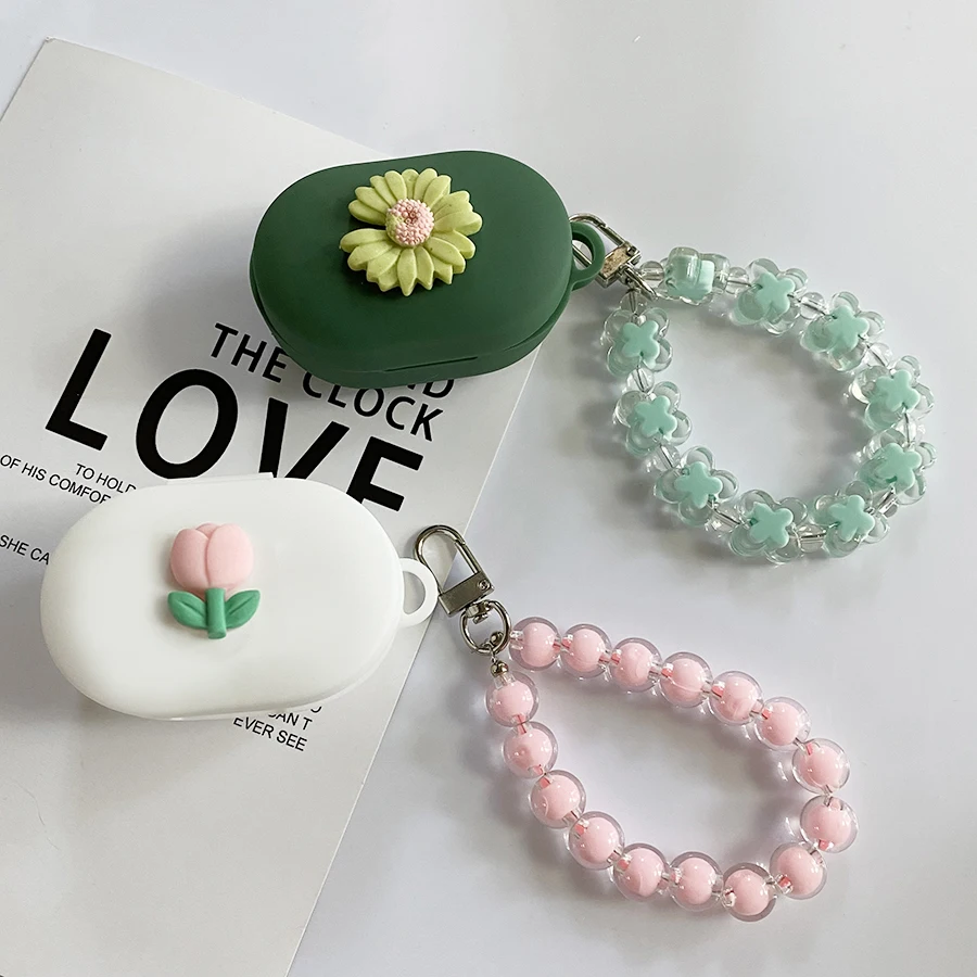 Cute Case for OPPO ENCO W31 lite / W11 lite Case tulips / Daisy flower Earphone Silicone cover with Keychain Lanyard