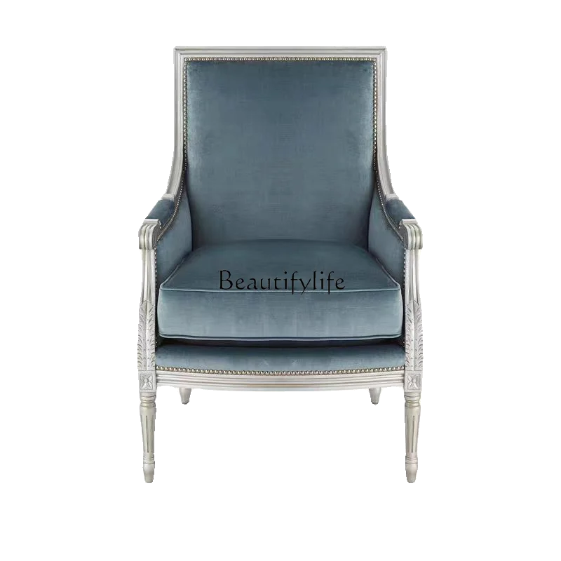 

*American light luxury living room solid wood fabric sofa chair French retro bedroom leisure chair