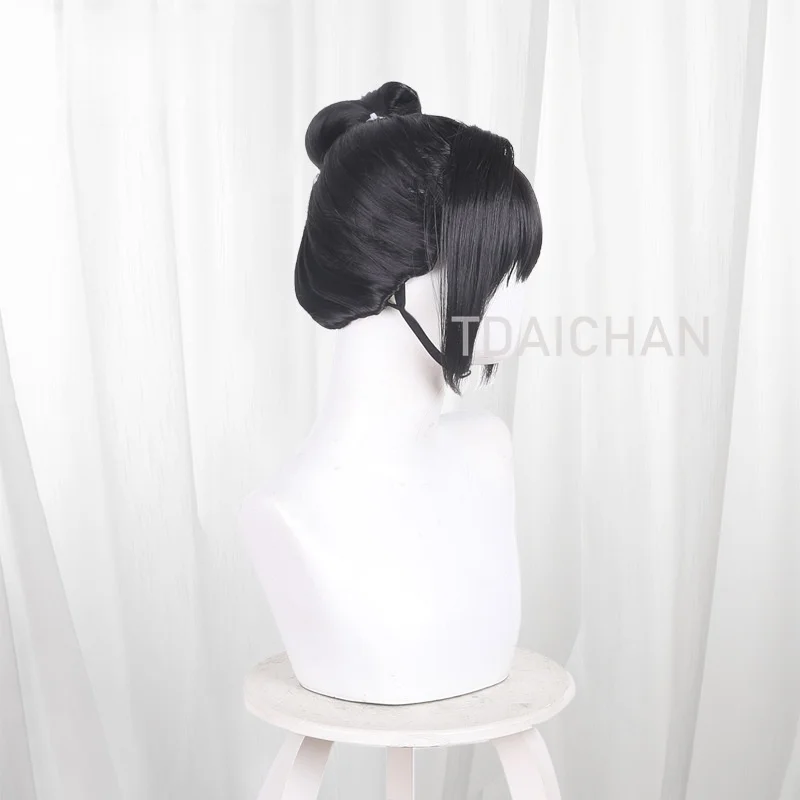 2026 Anime Sparks of Tomorrow Inako Mogawa Cosplay Wig Black 40cm Updo Hair Bun Kawaii Party Halloween Props with Free Wigcaps view 3
