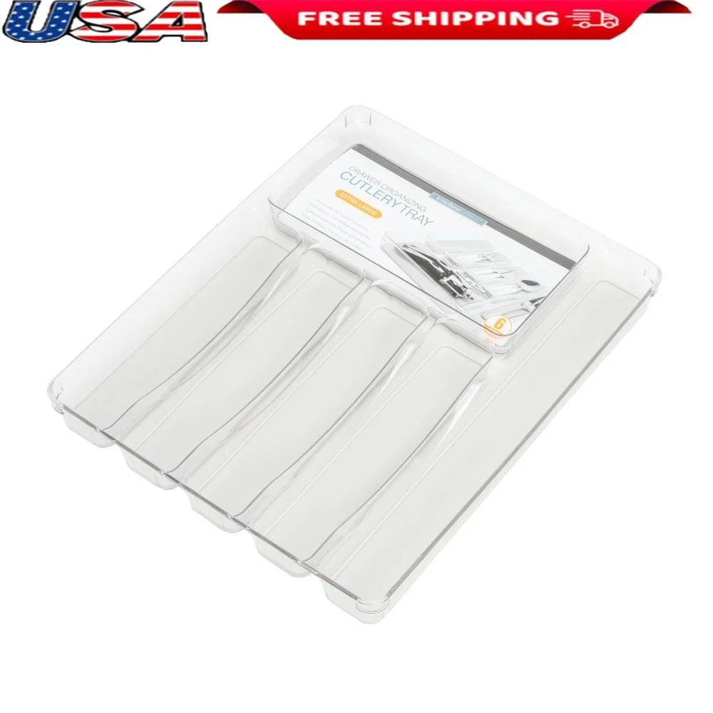 

6-отдельный поднос для столовых приборов с нескользящей противоскользящей подкладкой, прочный пластиковый органайзер для кухонного ящика, посуда и кулинария