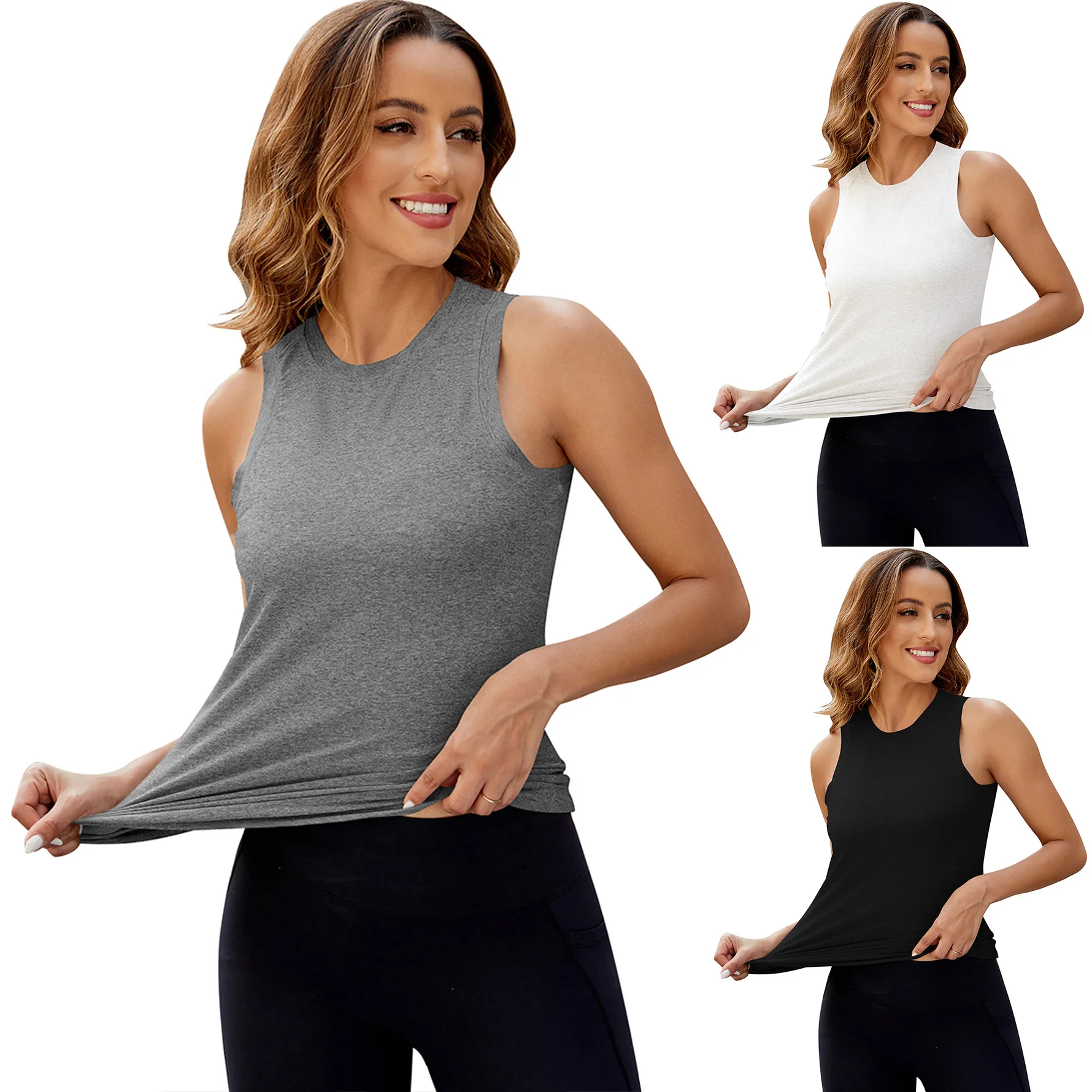 YJKDYK 2024 Summer Women's Vest Knitted Vest High Elasticity Round Neck Tops Female Running Fitness Vest Women Summer Top