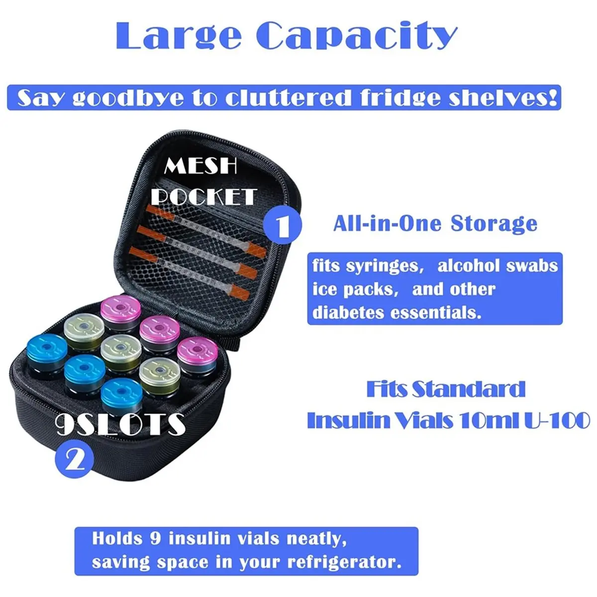 【AT48】 NEW Insulin Vial Storage Case for Fridge Compact 9-Slot Organizer for 10ml U-100 Vials