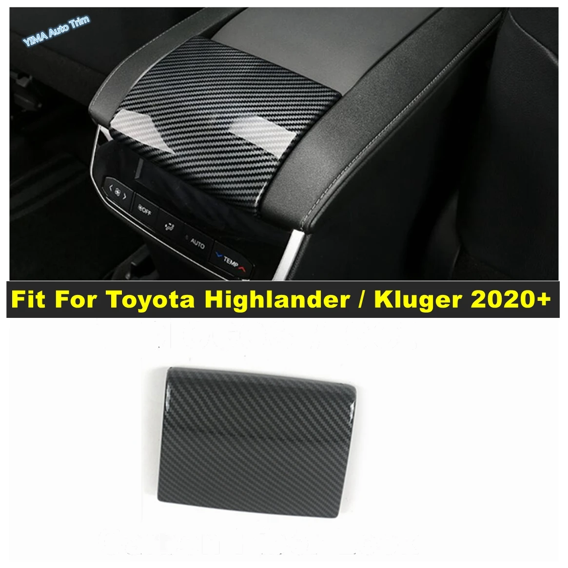 

Carbon Fiber Look Central Armrest Box Protective Cover Trim Fit For Toyota Highlander / Kluger 2020 - 2025 Interior Accessories