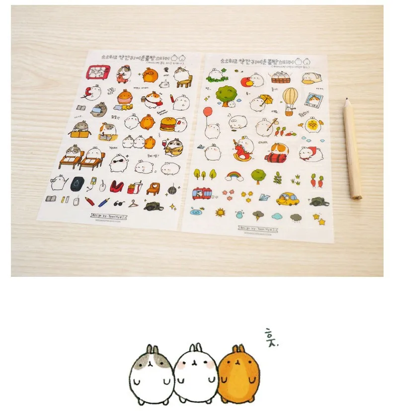 Stiker Dekoratif Transparan Kelinci Bulat Kartun yang Menggemaskan Stiker Album Diary Kelinci Lucu Paket berisi 6
