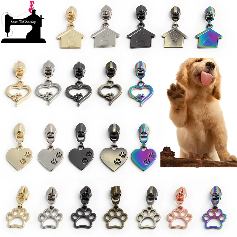 

10/50/200PCS Dog/Cat Love Paw Shape 5# Nylon Zippers Sliders Pullers For Garment Handbag Bags Zip Head Repair Kit Accessories