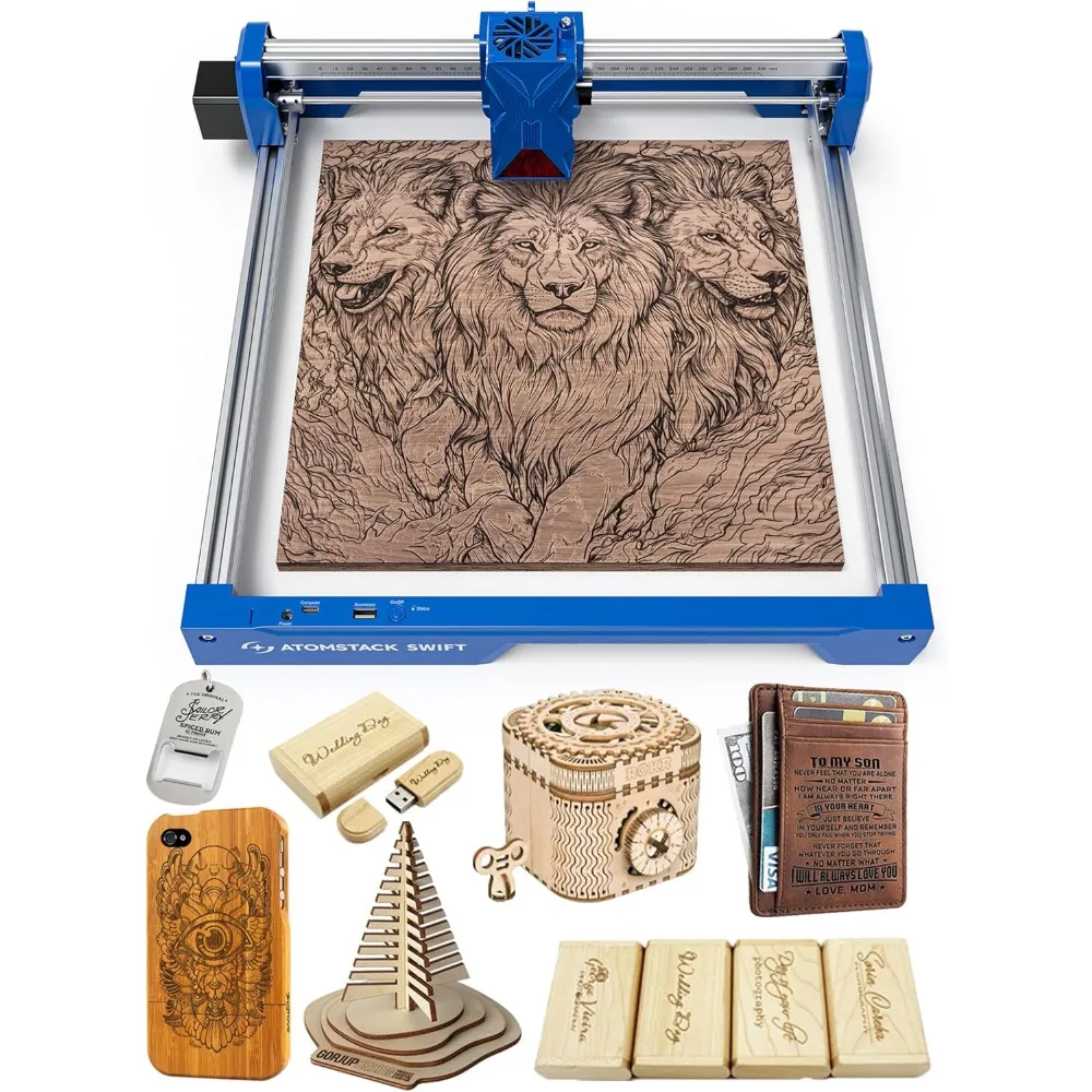 Incisore laser da 7 W, taglierina laser Swift da 7 W, macchina per incisione laser ad alta precisione da 0,06 mm per legno e metallo, scuro