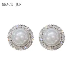 Big Clip on Earrings for Women Party Birthday Luxury Rhinestone Pearl Non Pierced Ear Clips Statement Earrings Jewelry Gifts