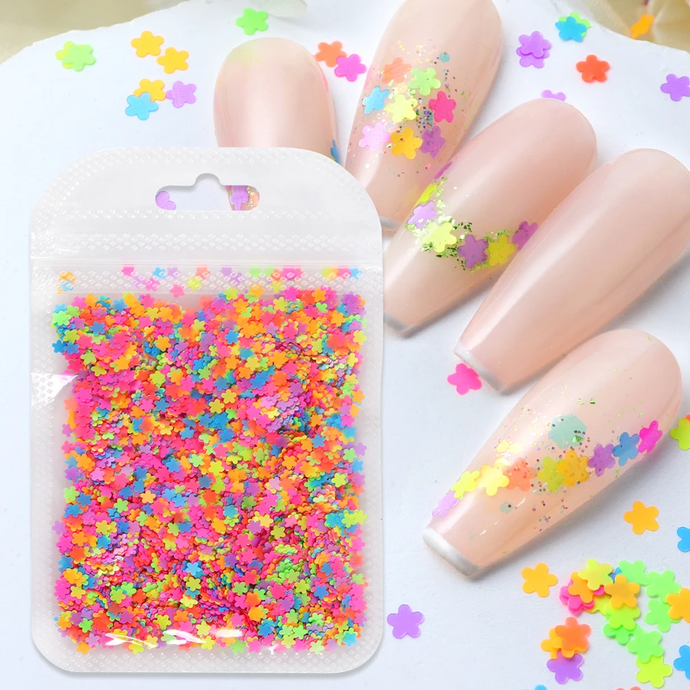 Mixed Fluorescence Tiny Flower Sequins Nail Art Accessories Neon Kawaii Flowers Paillettes Spring Summer Manicure DIY Decoration