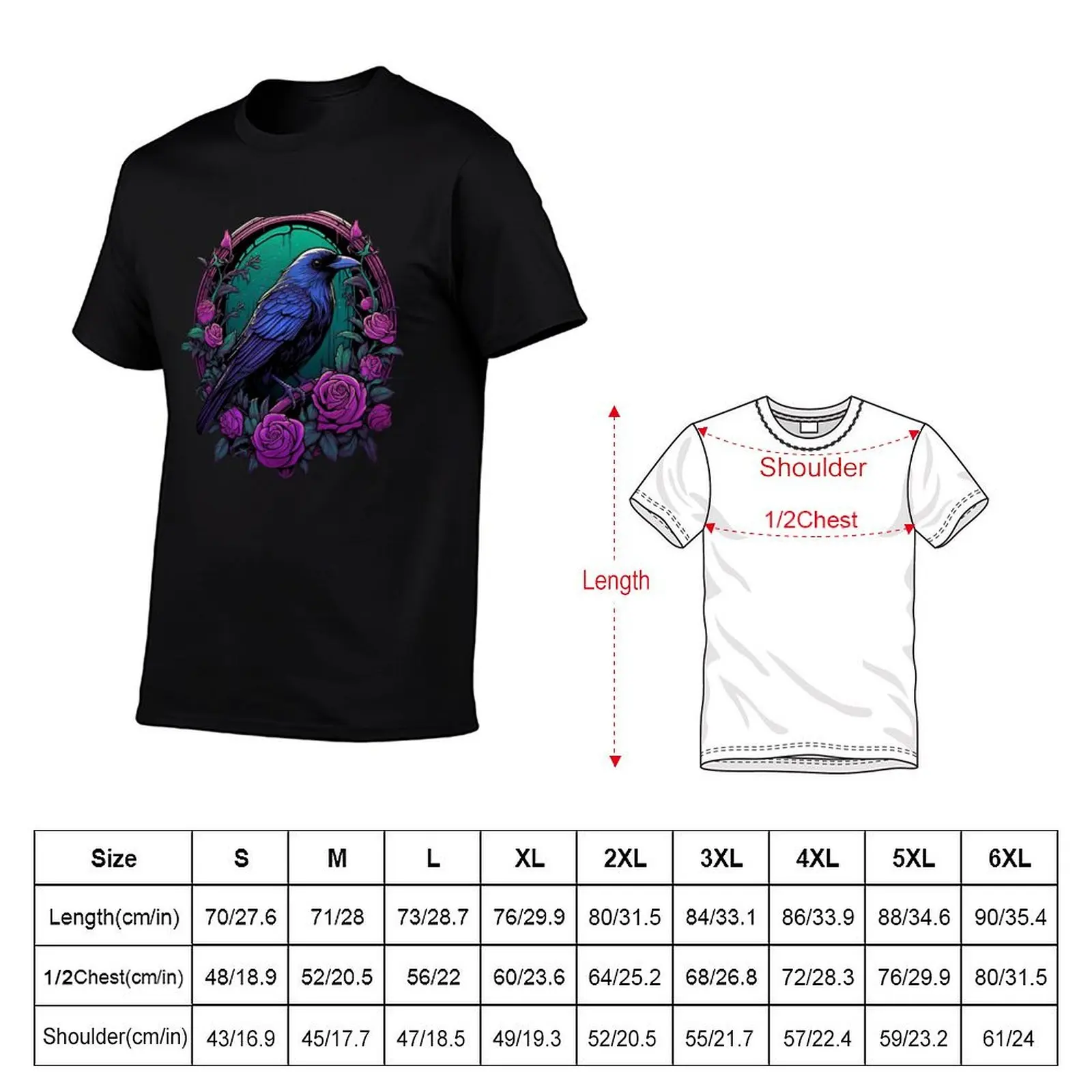 crow and roses T-Shirt Gym Wear Breathable Short Sleeve Tee