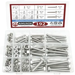 192pcs 304 M6 M8 M10 Stainless Steel Hex Head Screws and Nuts Assortment kit Fasteners Tools Repair Accessories