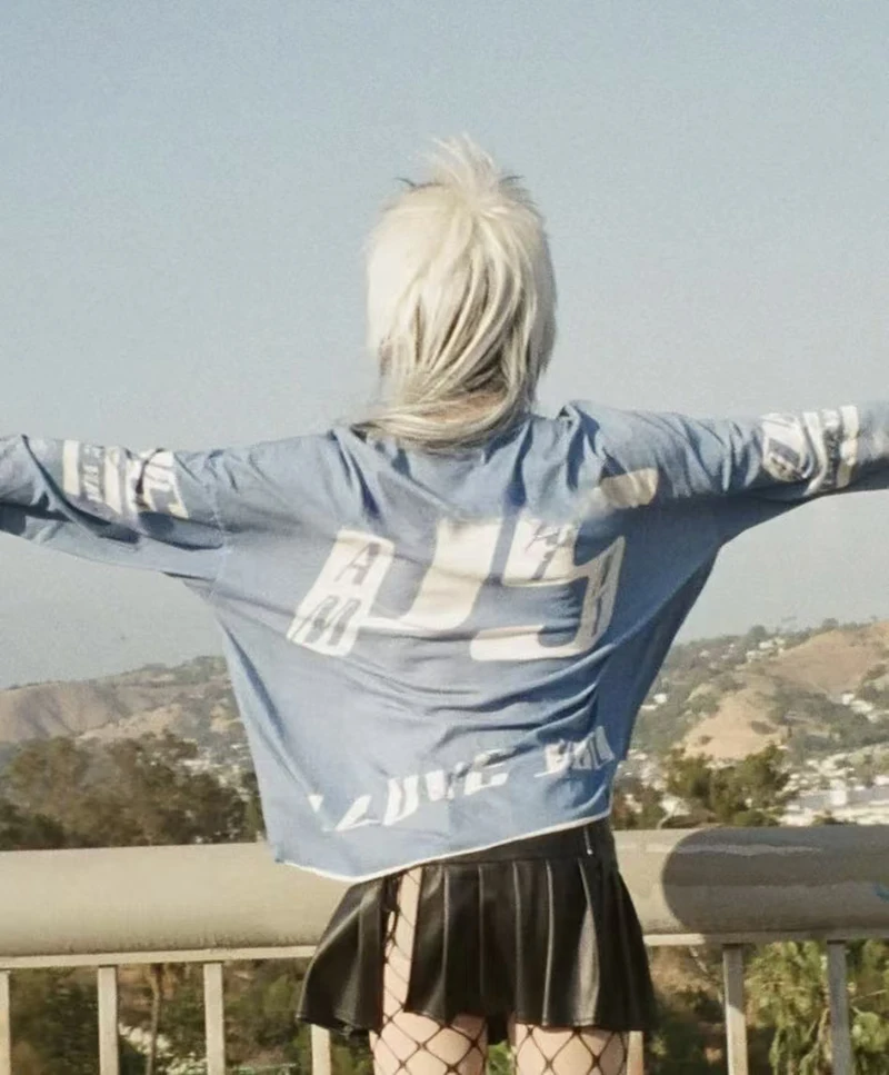 الرجعية الأزرق سانت الشرير نمط تي شيرت الخريف القطن غسلها أزياء فضفاضة طويلة الأكمام #2